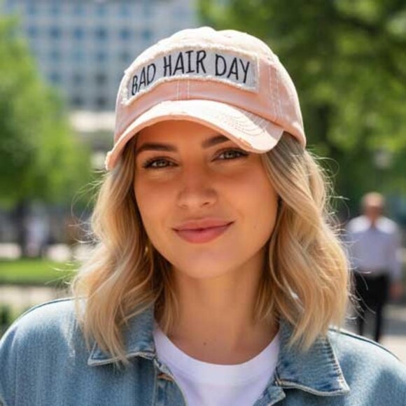 2/$30 Light Pink Peach Bad Hair Day Hat - Picture 4 of 9